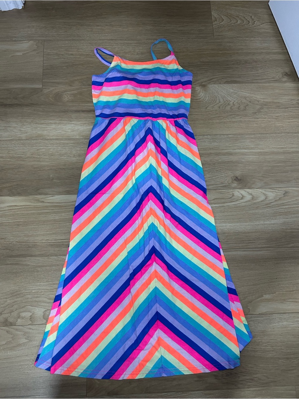 Girls Rainbow Stripe Maxi Dress - Multicolor